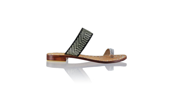 Leather-shoes-Arini 20mm - Silver & Black Ribbon-sandals flat-NILUH DJELANTIK-NILUH DJELANTIK