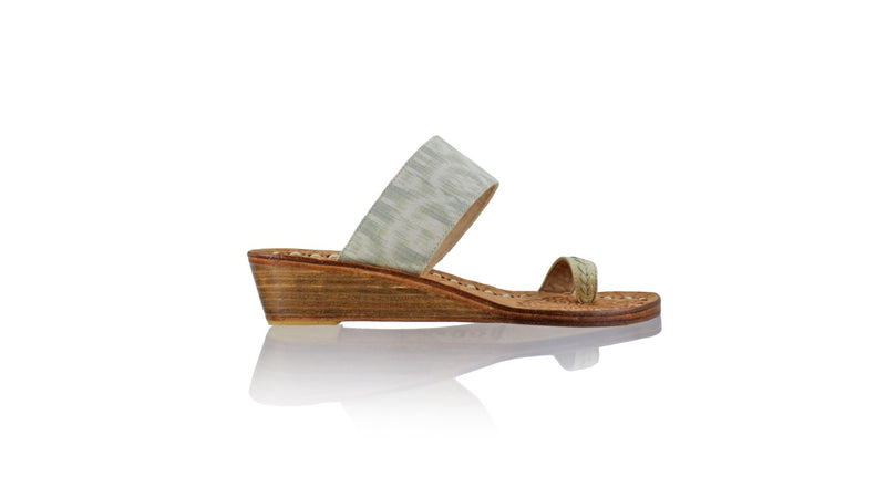 Leather-shoes-Arini 35mm Wedge - Cream & Green Alam Tenun-sandals Wedge-NILUH DJELANTIK-NILUH DJELANTIK