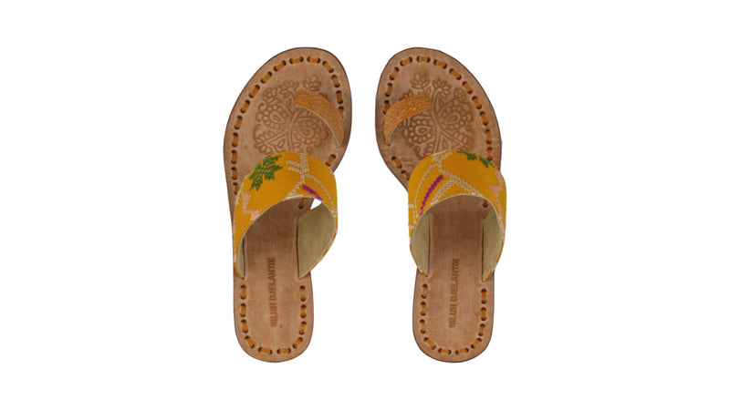 Leather-shoes-Arini 35mm Wedges - Camel Leather & Mustard Songket-sandals wedges-NILUH DJELANTIK-NILUH DJELANTIK