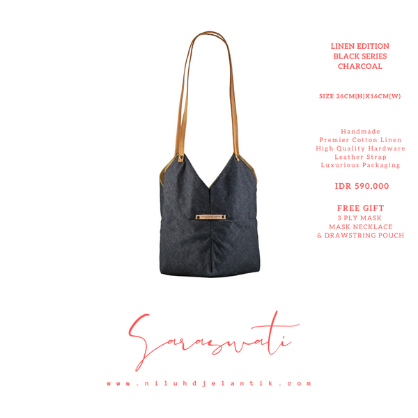 Leather-shoes-Saraswati Origami Tote Bag - Linen Black Series Charcoal-tote bags-NILUH DJELANTIK-NILUH DJELANTIK