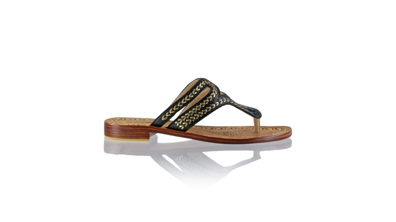 Leather-shoes-Arrah 20mm Flat - Black & Gold-sandals flat-NILUH DJELANTIK-NILUH DJELANTIK
