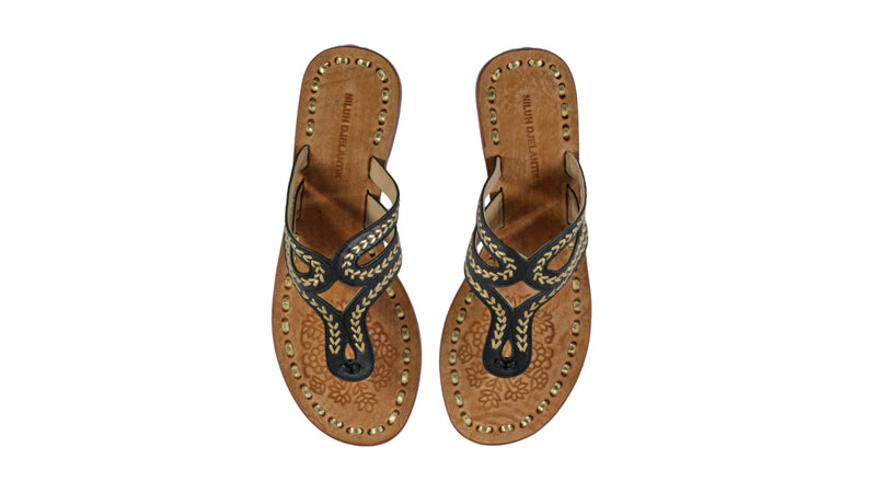 Leather-shoes-Arrah 20mm Flat - Black & Gold-sandals flat-NILUH DJELANTIK-NILUH DJELANTIK