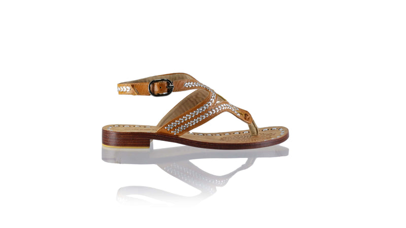 Leather-shoes-Agra 20mm Flats - Camel & Silver-sandals flat-NILUH DJELANTIK-NILUH DJELANTIK