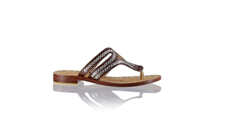 Leather-shoes-Arrah 20mm Flat - Dark Brown & Silver-sandals flat-NILUH DJELANTIK-NILUH DJELANTIK