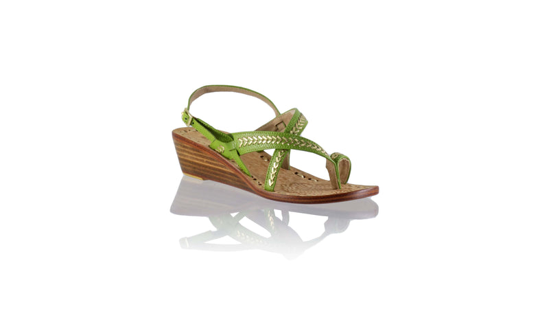 Leather-shoes-Romance 35mm Wedges - Green Bkk & Gold-sandals wedges-NILUH DJELANTIK-NILUH DJELANTIK