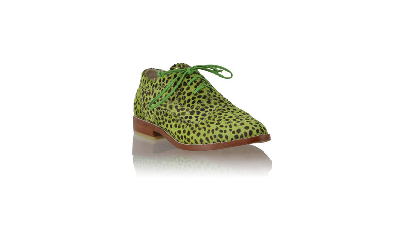 Leather-shoes-Pedro 25mm Flat - Lime Green Pony Leopard Print-flats laceup-NILUH DJELANTIK-NILUH DJELANTIK