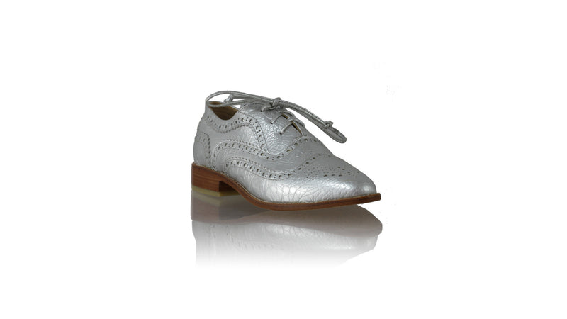 Leather-shoes-Pedro 25mm Flat - Silver Croco Print-flats laceup-NILUH DJELANTIK-NILUH DJELANTIK