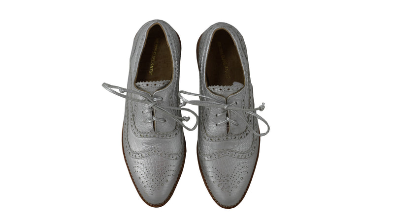 Leather-shoes-Pedro 25mm Flat - Silver Croco Print-flats laceup-NILUH DJELANTIK-NILUH DJELANTIK