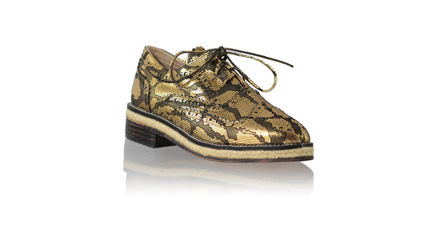 Leather-shoes-Pedro with Jute 25mm Flat - Black & Gold Snake Print-flats laceup-NILUH DJELANTIK-NILUH DJELANTIK