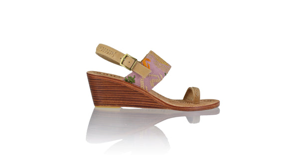 Leather-shoes-Prana 50mm Wedge - Nude & Lavender Songket-sandals wedges-NILUH DJELANTIK-NILUH DJELANTIK