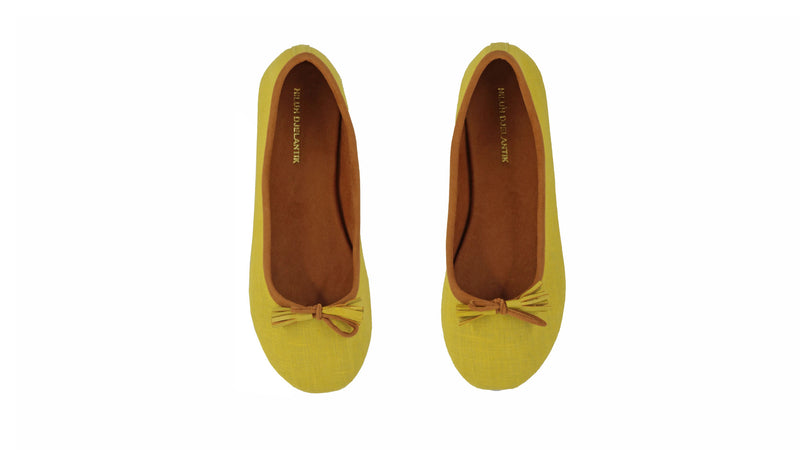 Leather-shoes-Sasha 20mm Ballet - Yellow Lime Linen-flats ballet-NILUH DJELANTIK-NILUH DJELANTIK