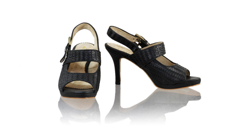 Leather-shoes-Selly Woven Enrique 90mm SH-01 PF - Black-sandals higheel-NILUH DJELANTIK-NILUH DJELANTIK