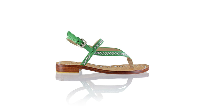 Leather-shoes-Papua 20mm Flat - Green & Silver-sandals flat-NILUH DJELANTIK-NILUH DJELANTIK
