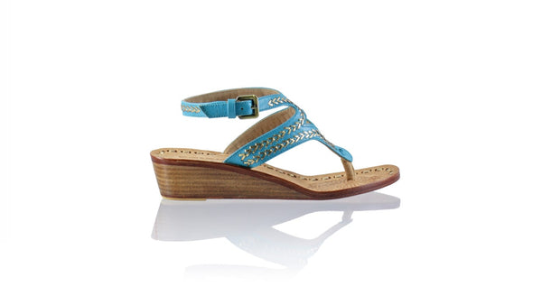Leather-shoes-Agra 35mm Wedge - Turquoise & Gold-sandals wedges-NILUH DJELANTIK-NILUH DJELANTIK