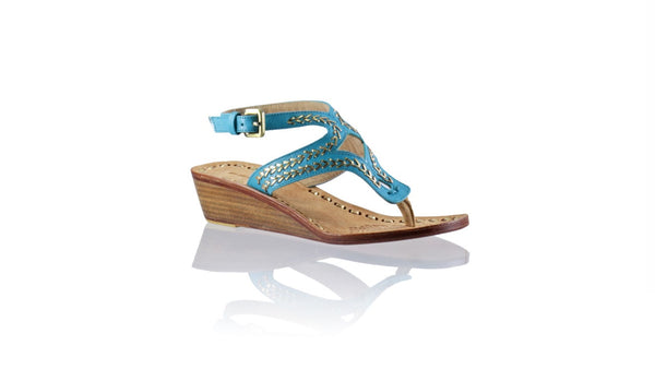 Leather-shoes-Agra 35mm Wedge - Turquoise & Gold-sandals wedges-NILUH DJELANTIK-NILUH DJELANTIK