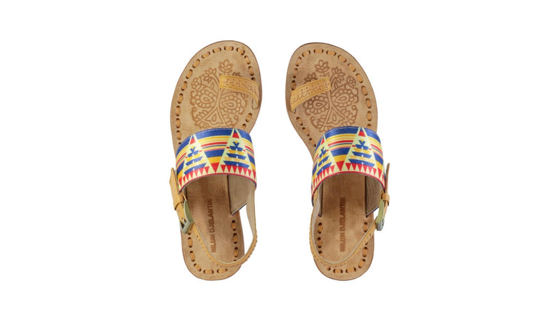 Leather-shoes-Prana 35mm Wedges - Tan & Multicolor Triangle Ribborn-sandals flat-NILUH DJELANTIK-NILUH DJELANTIK